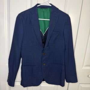 El Ganso Size 34 Navy Blazer Cotton Italian Fabric Textured Vent elbow patch EUC